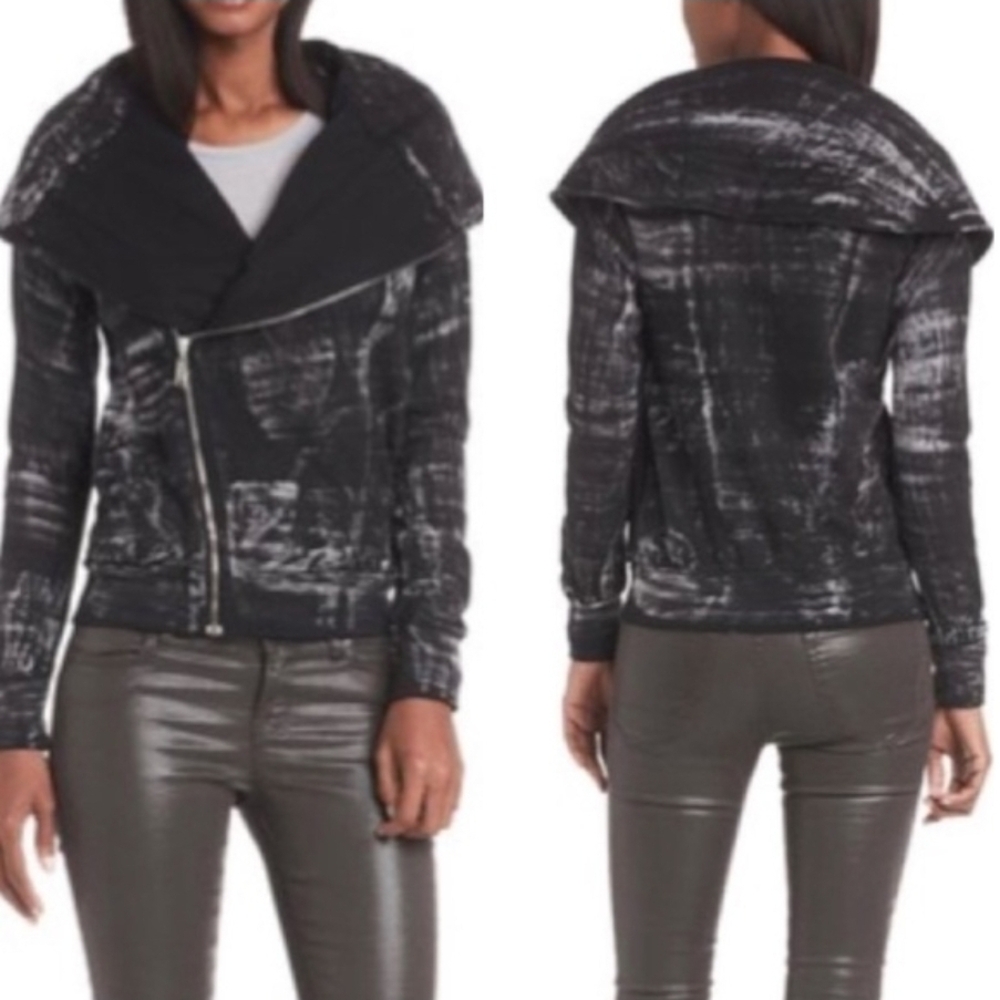 Young Fabulous & Broke Kayla Moto Jacket in a black brush stroke print
